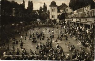 1928 Budapest III. Csillaghegy, Árpád strandfürdő, árucsarnok, reklámok (Esti Kurir, Kollarit Bőrlemez, mustár, szappan) (fl)