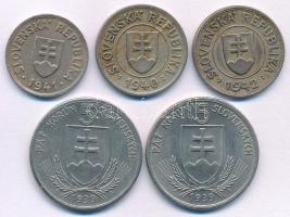 Szlovákia 1939. 5K Ni "Andrej Hlinka" (2x) + 1940-1942. 1K Cu-Ni (2xklf) + 1941. 50h Cu-Ni...