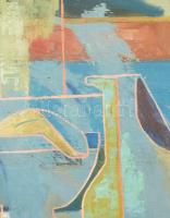 Kádár György (1912-2002): "Kék konstrukció". Olaj, vászon, jelezve balra lent. Hátoldalán ...