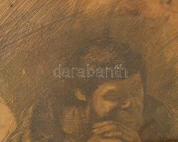 Rézkarc nyomódúc, olvashatatlan jelzéssel. Üvegezett fakeretben. 12x11,5 cm