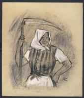 Ruszkay György (1924-1998): Parasztasszony, vegyes technika papír, szignált 19x22 cm