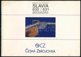 cca 1970-1990 Slavia 630/631 légpuska használati útmutató, cseh, angol és német nyelven, kissé foltos borítóval, 36 p. / Slavia air gun instruction manual, in Czech, English and German language