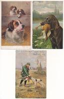 VADÁSZAT - 5 db RÉGI művész képeslap / HUNTING - 5 pre-1915 art postcards