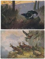 VADÁSZAT - 5 db RÉGI művész képeslap / HUNTING - 5 pre-1915 art postcards