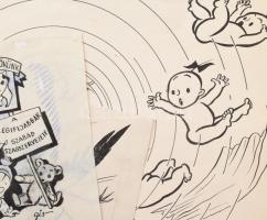 Szegő Gizi (1902-1985): A legifjabbak szabd szakszervezete sorozatból grafikák, karikatúrák vázlatai...