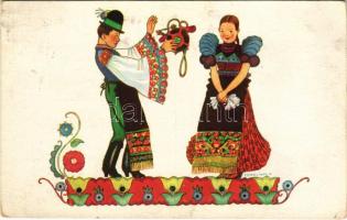 Hungarian folklore art postcard s: Csikós Tóth A., Magyar folklór művészlap s: Csikós Tóth A.