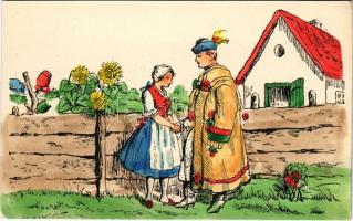 Hungarian folklore art postcard, Magyar folklór művészlap