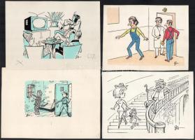 Szegő Gizi (1902-1985): Karikatúrák vázlatai. 16 db. Vegyes technika, papír, mind jelzett. Többségén...