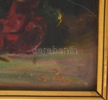 Azonosítatlan jelzéssel: Virág csendélet. Olaj, farost, dekoratív üvegezett keretben 35x49 cm