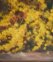 Azonosítatlan jelzéssel: Virág csendélet. Olaj, farost, dekoratív üvegezett keretben 35x49 cm