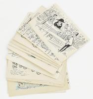 Szegő Gizi (1902-1985): Karikatúrák vázlatai. 19 db. Tus, papír, mind jelzett. Többségének hátoldalán "Ludas Matyi Szerkesztősége" bélyegzővel. Kb. 12,5x15 cm és 15x20 cm közötti méretekben. Ludas Matyi szerkesztősége borítékban.
