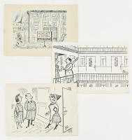 Szegő Gizi (1902-1985): Karikatúrák vázlatai. 19 db. Tus, papír, mind jelzett. Többségének hátoldalá...
