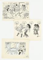 Szegő Gizi (1902-1985): Karikatúrák vázlatai. 19 db. Tus, papír, mind jelzett. Többségének hátoldalá...