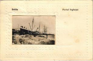 Braila, Portul inghetat / frozen port in winter, steamship. photo (fa)