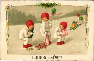 1944 Boldog Újévet / New Year greeting art postcard s: Pauli Ebner (EK)