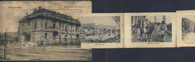 Petrozsény with railway station, coal site, the Jenza field, the press of Muntyán Tivadar, customs office and oláh folkwear leporellocard