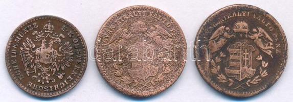 1868KB 1kr Cu "Angyalos címer" (2x) + Ausztria 1881. 5/10kr Cu T:VF,F ü
