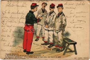 1901 Francia katonai művészlap, litho (szakadás), 1901 Théorie d'histoire / French military art postcard, litho ( tear)