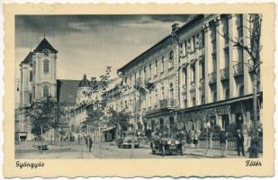 1943 Gyöngyös, Fő tér, autók, Hungária étterem és söröző