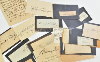 20 db aláírás Deák Ébner Lajos, Imrédy, Szenes Fülöp, püspökök, írók, politikusok stb