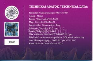 2022. 100Ft "Magyar Pénzmúzeum és Látogatóközpont" első napi veret sorszámozott emléklapon...