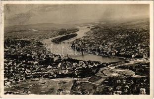 Budapest, Látkép a Gellérthegy és Citadella részletével repülőgépről. M. kir. állami térképészet légi felvétele (fl)