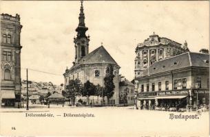 Budapest I. Tabán, Döbrentei tér, Kellner Ignácz Tabáni bor- és sörcsarnoka, Gamauf Gyula üzlete, Szent Demeter szerb (rác) templom