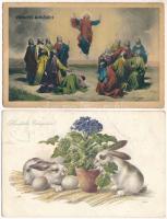 15 db RÉGI húsvéti üdvözlő motívum képeslap vegyes minőségben / 15 pre-1945 Easter greeting motive postcards in mixed quality