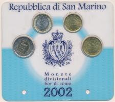 San Marino 2002. 20c-2E (4xklf) forgalomba nem került érmeösszeállítás műanyag lapon T:UNC San Marino 2002. 20 Cent - 2 Euro (4xklf) non circulating coin set on plastic cardboard C:UNC