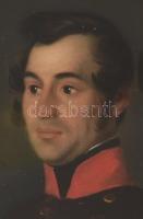 Jelzés nélkül, XIX. sz. festő: Katona portréja. Olaj, karton, üvegezett fakeretben, hátoldalán londo...