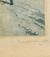 Bánszki Tamás (1892-1971): Tél az Olajütőn (?), 1932. Akvatinta, papír, jelzett. Dekoratív, üvegezet...