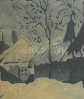 Bánszki Tamás (1892-1971): Tél az Olajütőn (?), 1932. Akvatinta, papír, jelzett. Dekoratív, üvegezet...