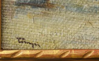 Tornyai jelzéssel: Téli táj. Olaj, vászon. Kissé sérült. Dekoratív fakeretben. 24x32 cm