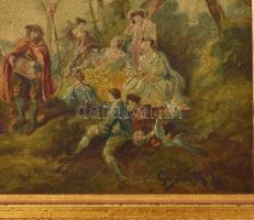 Györök Leó (1847-1899): Társaság a szabadban. Olaj, karton. Jelezve jobbra lent. Dekoratív, kissé sé...