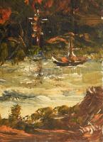 Dajka jelzéssel: Hegyvidéki táj. Olaj, fa. Kissé sérült. 32x12 cm