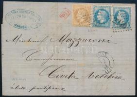 1869 Levél 10 cent + 2 x 20 cent bérmentesítéssel MARSELLE - CIVITAVECCHIA