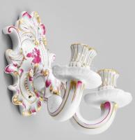 Herend Apponyi purpur mintás kétágú falikar. Jelzett, sérült, javított, egyik gyertyatartó fejrész lejár 20x16x15 cm