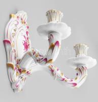 Herend Apponyi purpur mintás kétágú falikar. Jelzett, hibátlan, kézzel festett, 24x19x16 cm