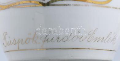 2 darab Püspökfürdői emlék porcelán csupor, kopással, repedésvonallal, m: 14 cm