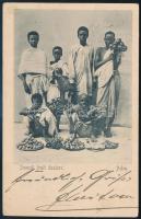 1907 Szomáli gyümölcskereskedős képeslap Adenből Berlinbe küldve "PAQUBOT" bélyegzéssel