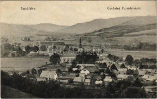 Turzófalva, Turzovka; látkép, templom. Weichherz Dávid kiadása / general view, church (ázott / wet damage)