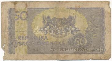 Csehszlovákia 1945-1948. 50K T:VG kis papírhiány Czechoslovakia 1945-1948. 50 Korun C:VG small missi...