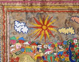 Jelzés nélkül, távol-keleti alkotó, XX. sz. második fele: Körforgás. Vegyes technika, parafa. Dekora...