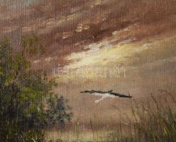 Mesterházy Dénes (1900-1949 körül): Gólyák. Olaj, vászon, jelzett. Dekoratív fakeretben. 40x50 cm