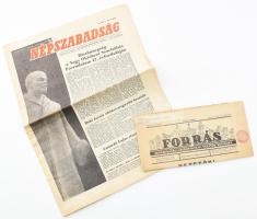 1940 Forrás, havi folyóirat az agrárifjúsági legényegyleti vezetők számára, 1940. évi 2. szám, 8 p. + 1964 Népszabadság 1964. nov. 7-i száma, a címlapon: Díszünnepség a Nagy Októberi Szocialista Forradalom 47. évfordulóján, 24 p.