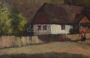 Olvashatatlan jelzéssel, magyar festő, XX. sz. első fele: Sétálók. Olaj, vászon. Dekoratív fakeretbe...