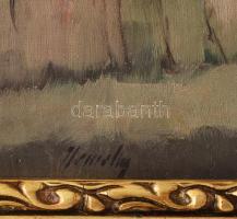 Olvashatatlan jelzéssel, magyar festő, XX. sz. első fele: Sétálók. Olaj, vászon. Dekoratív fakeretbe...