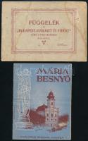 cca 1906 Függelék a ,,Budapest-Zugliget és vidéke&quot; című útmutatóhoz. A Zugligeti Egyesület kiadása. Bp., Athenaeum-ny., 16 p. Sérült, foltos borítóval, néhány kissé foltos lappal. + 1939 Máriabesnyő kegyhely, ismertető füzet zarándokok számára. A Kapucinus Rendház kiadása. Vác, Kapisztrán-ny., 16 p. Hajtásnyomokkal, a borító kissé gyűrött.