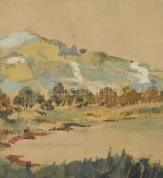 Schauer Victor (XX. sz.): Vízparti táj. Akvarell, papír. Dekoratív, üvegezett fakeretben. 20x25 cm