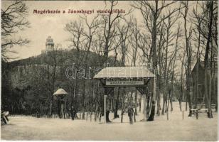 Budapest XII. Megérkezés a Jánoshegyi vendéglőhöz (Kozár Mihály Székesfővárosi vendéglője) télen. Kiadó Kozár Mihály vendéglős 236. (EK)